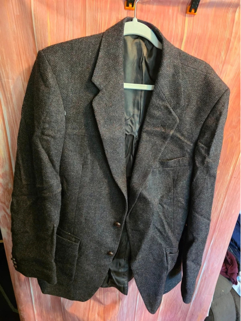 Vintage Wm F Farah Mens 100% Pure Wool Tweed Herringbone Blazer Sport Coat Brown